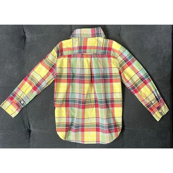 Ralph Lauren Yellow/Red Multi Color Plaid  Kids Button Down 3/3T Long Sleeve - Picture 4 of 4